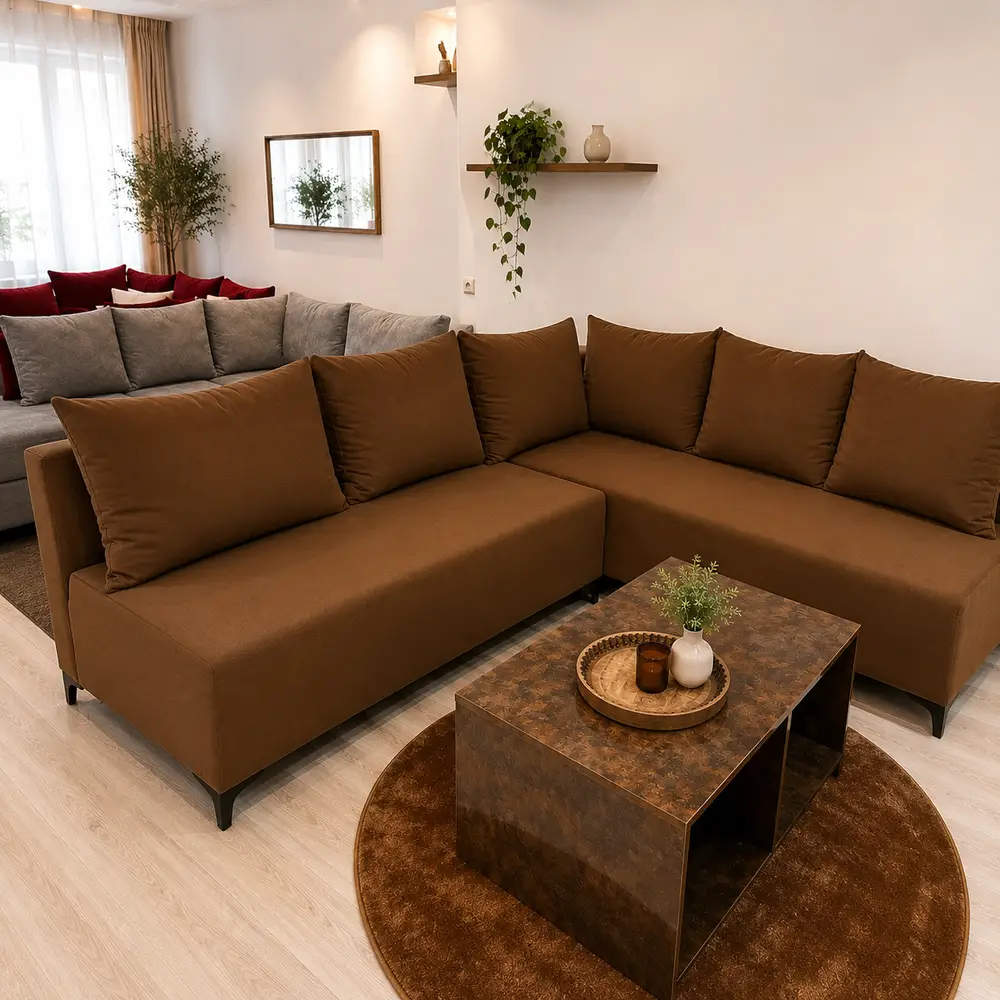 Salon élégant brun avec finition moderne
